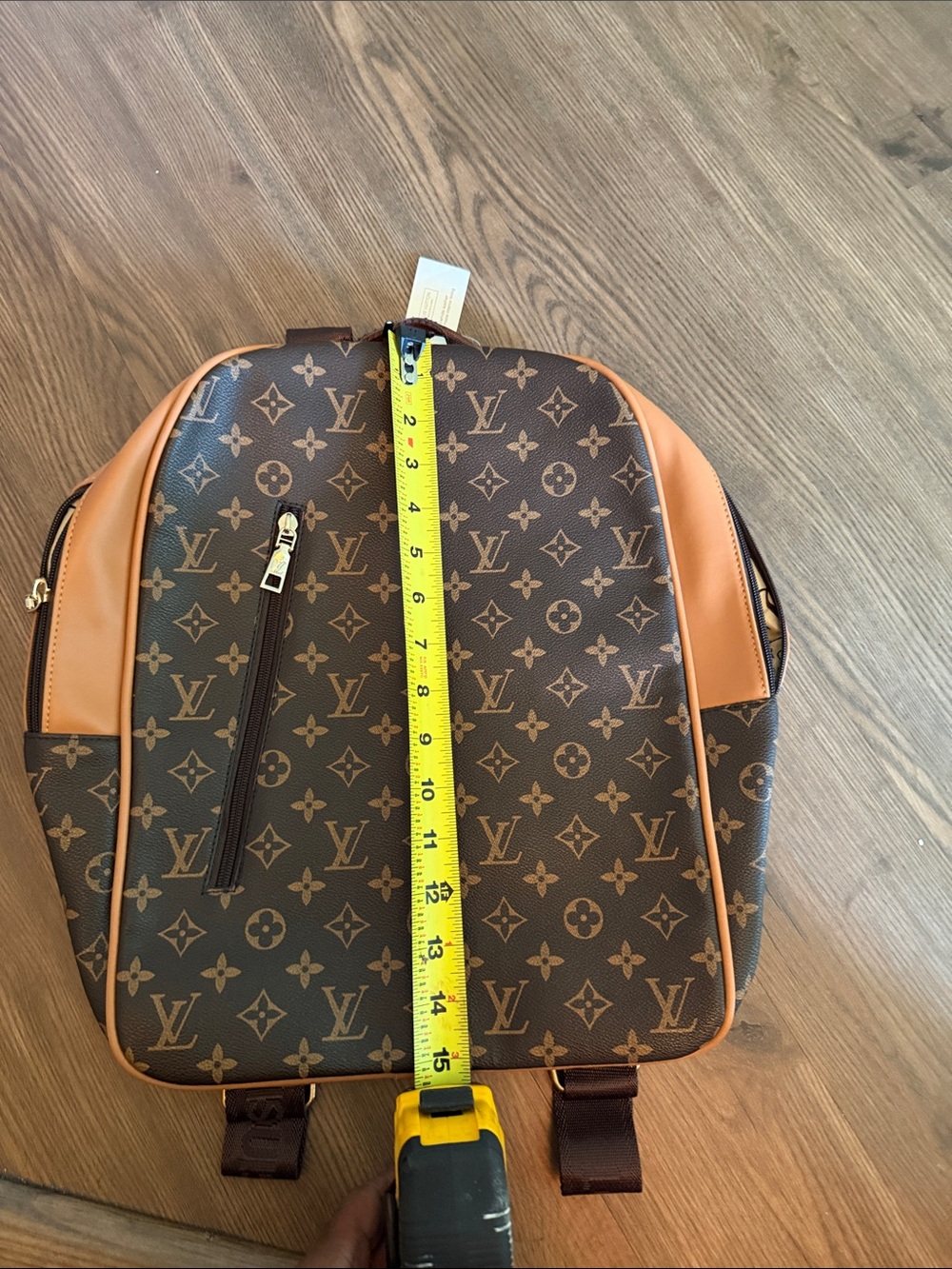 Large Brown Monogram Backpack with Tan Trim - Picture 13 of 13